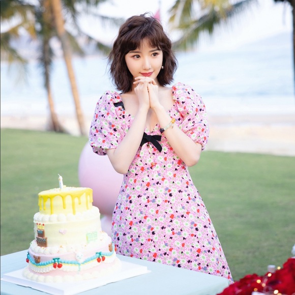 V-Necked Little Daisy Pink Dress - Picture 5 of 8